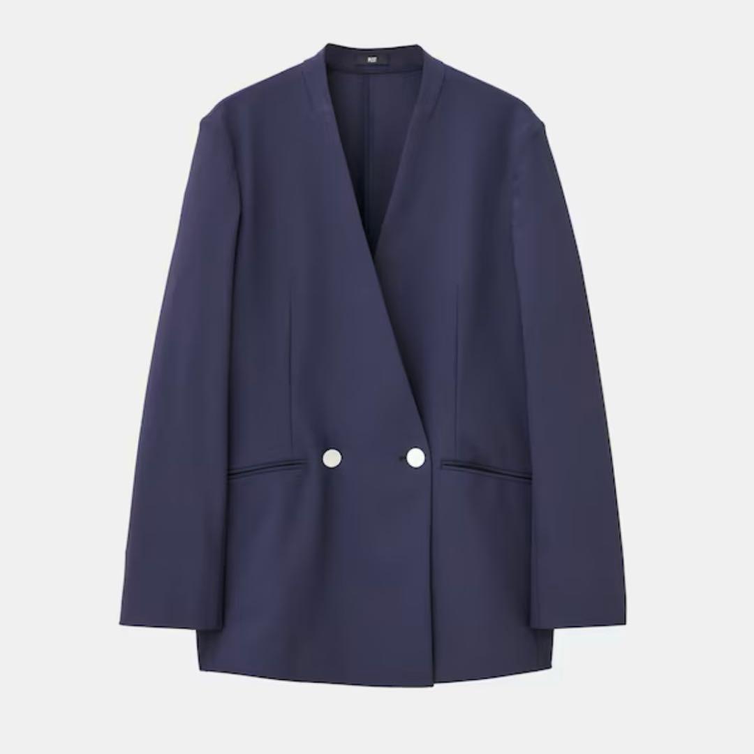 新品 PLST ハイストレッチトリコットカラーレスダブルジャケット XS