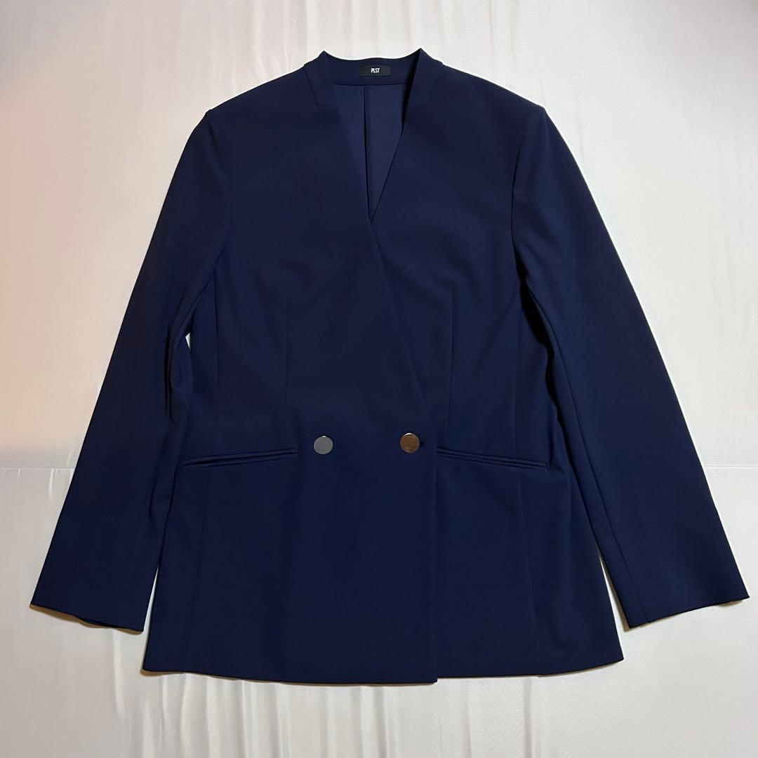 新品 PLST ハイストレッチトリコットカラーレスダブルジャケット XS