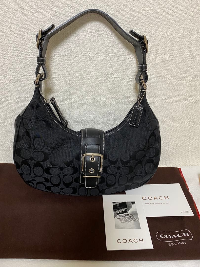 コーチ　キャンパスレザー　ワンショルダー　ソーホー　シグネチャー　ブラック