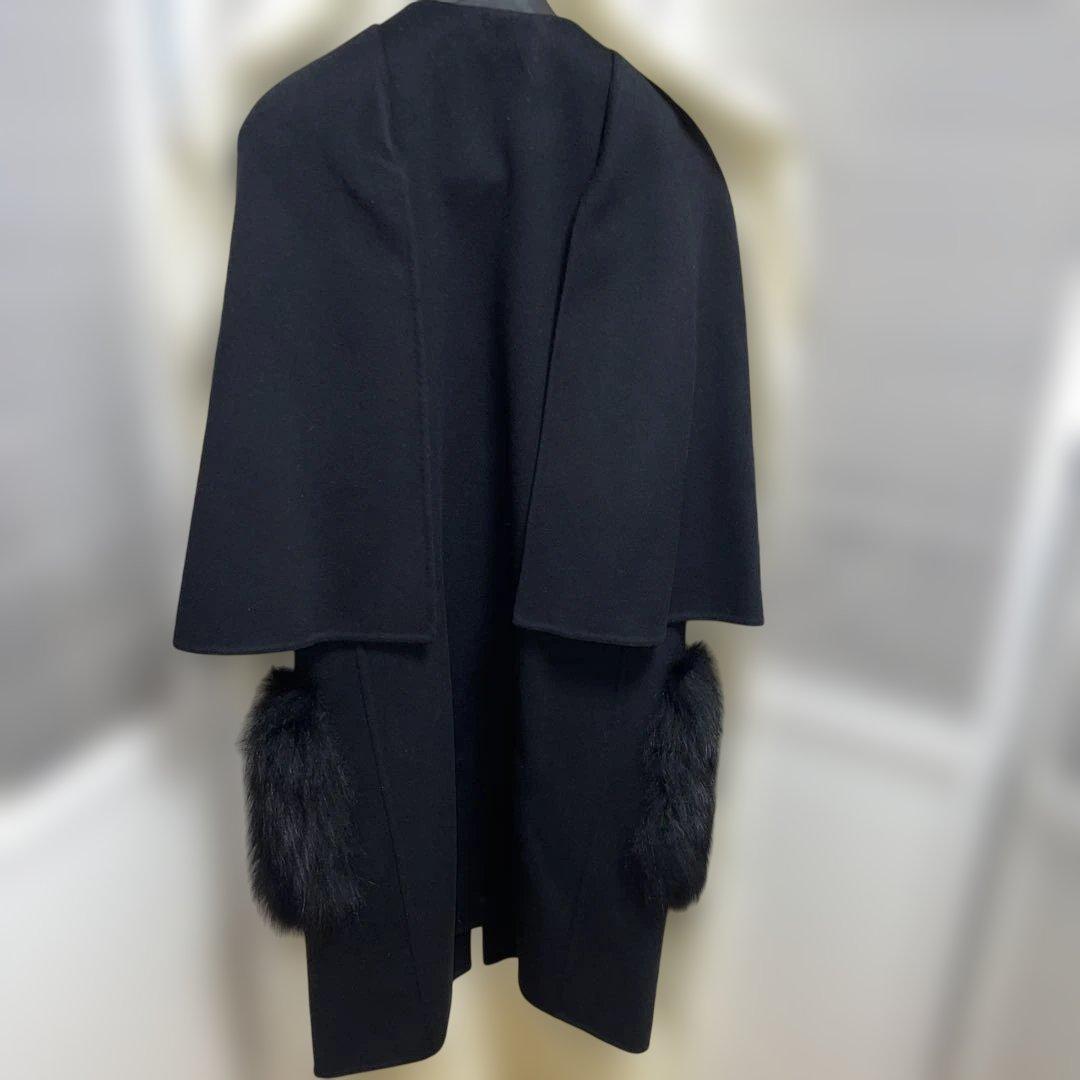 FENDI ファーポケット★ケープコート黒★40