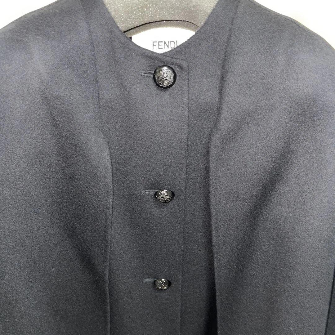 FENDI ファーポケット★ケープコート黒★40