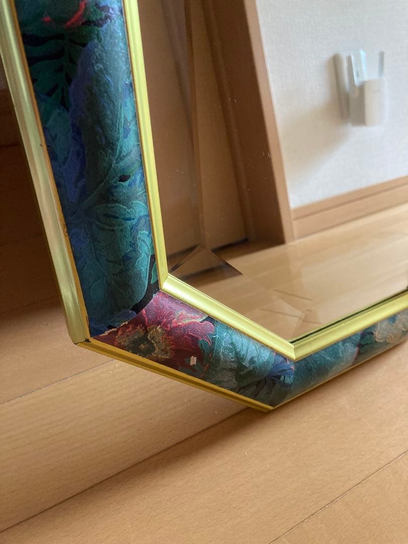 全身鏡 ウォールミラー　八角形　壁掛け　花柄　アンティーク