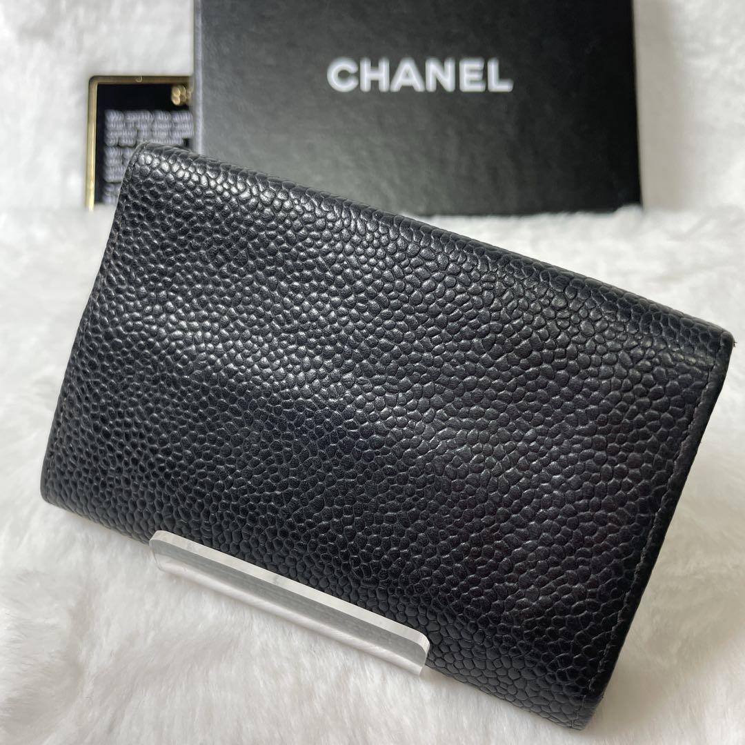 【美品】CHANEL シャネル キャビアスキン キーケース ブラック ゴールド