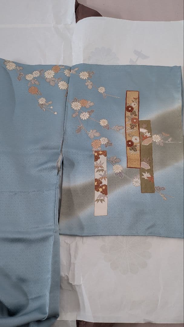 水色　訪問着　花柄