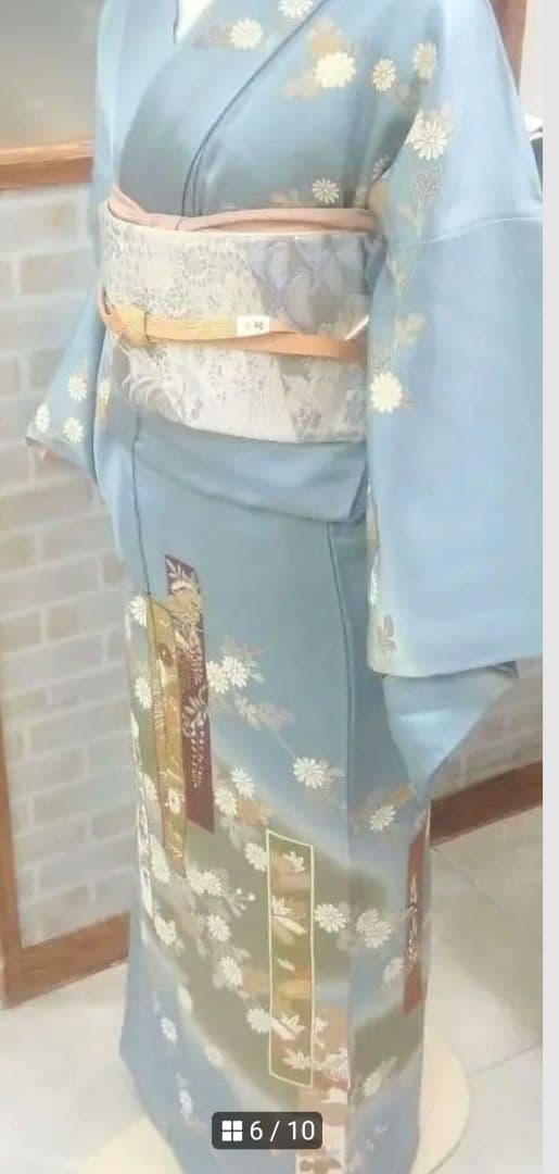 水色　訪問着　花柄