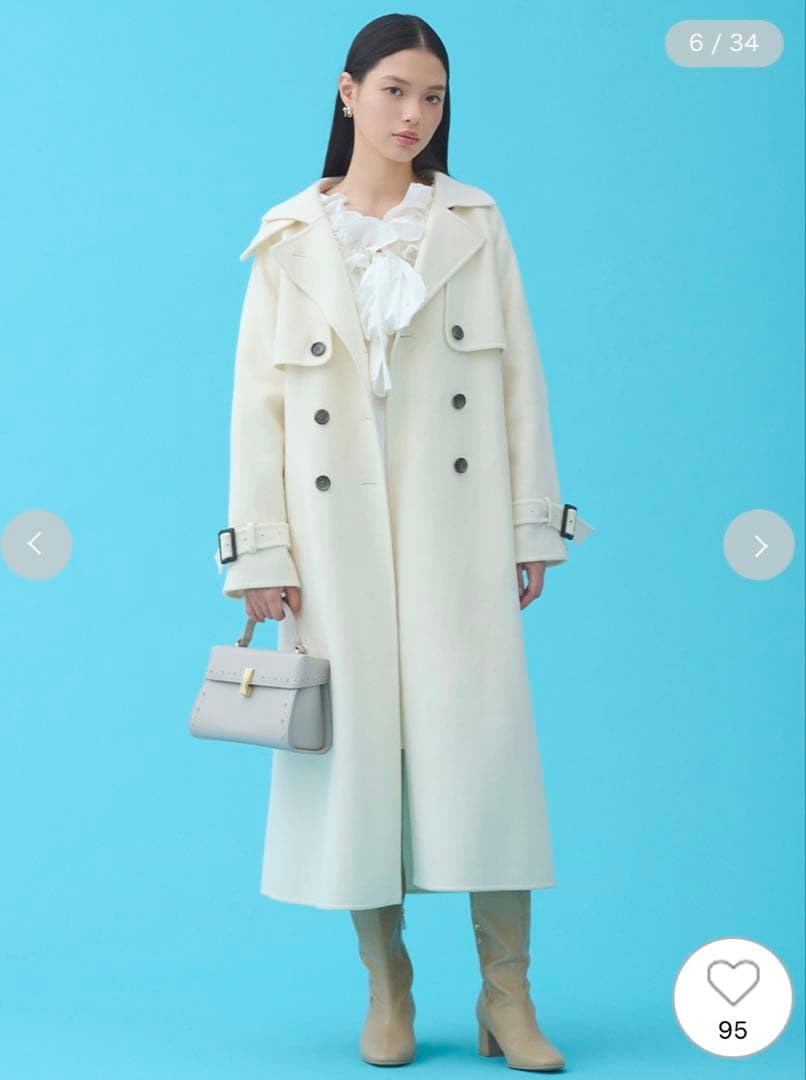 完売品　CELFORD セルフォード ウール混ロングトレンチコート IVR 36