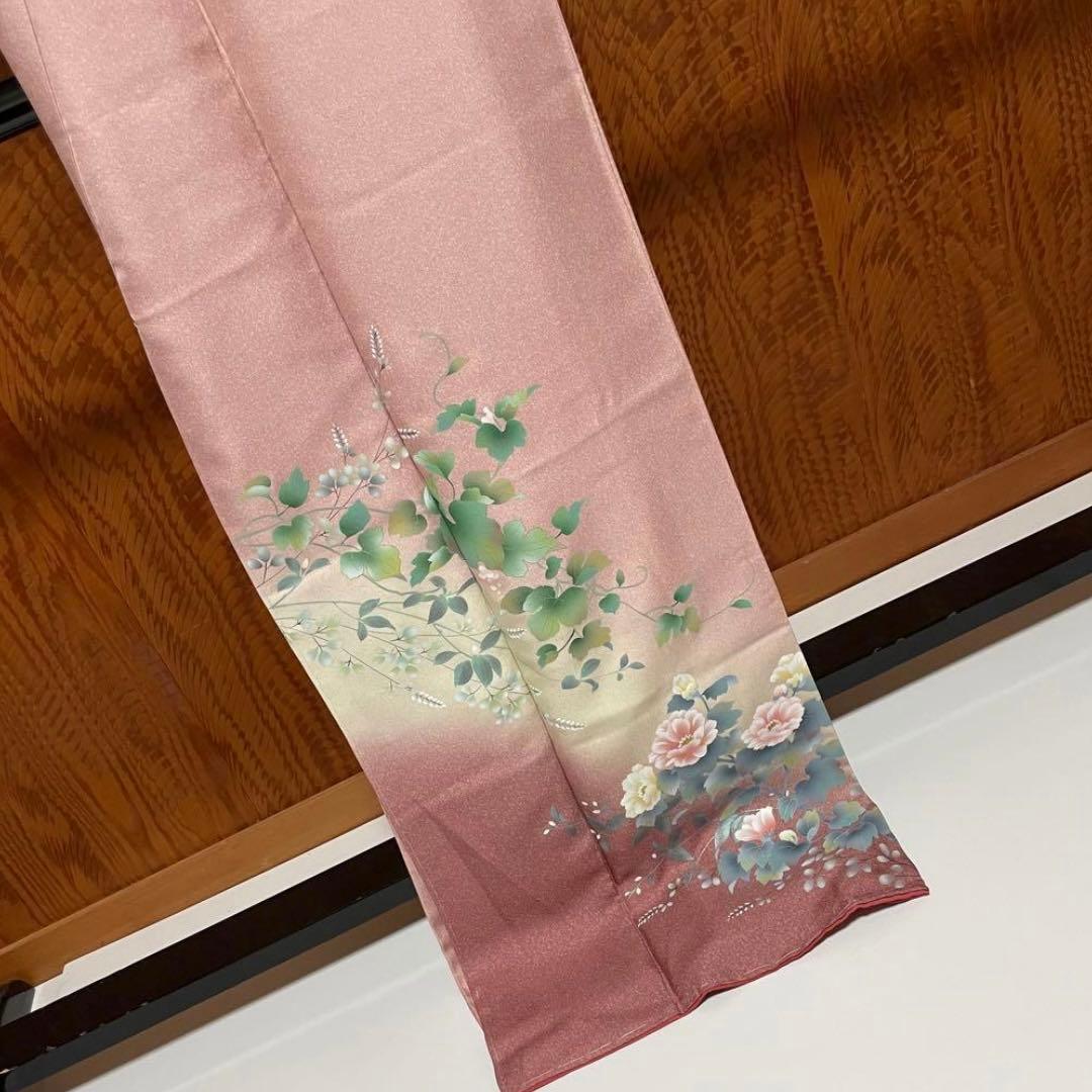 ぽ*ん様 付下げ 牡丹 萩 唐草文 正絹 裄67 トールサイズ v209