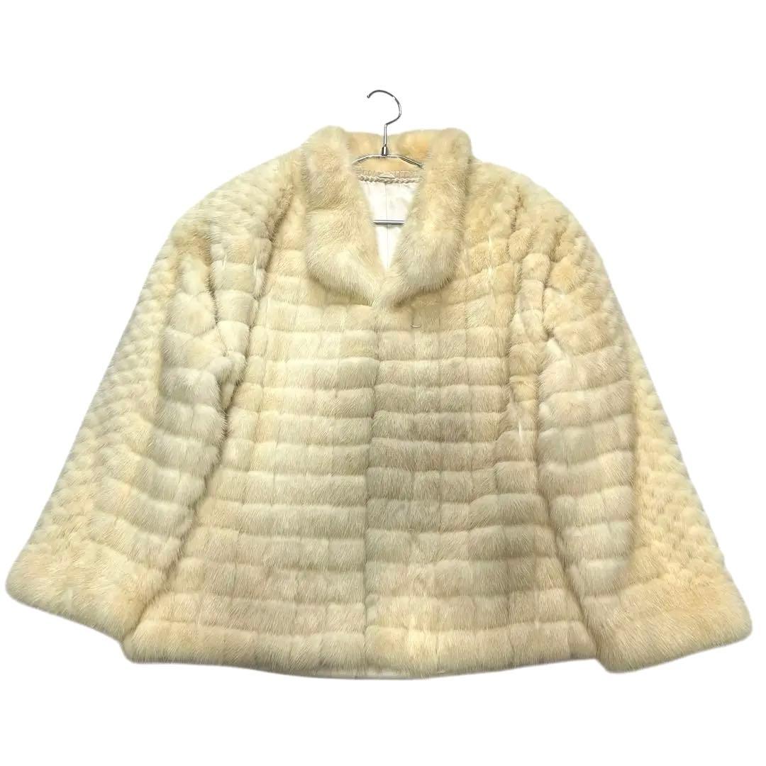 クロップド丈 パールミンク デザインチェック リアルファー 毛皮 ファーコート