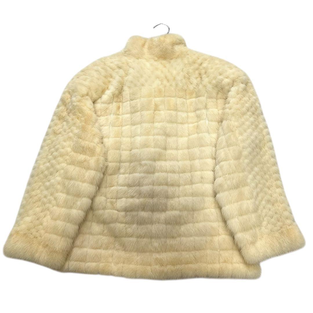 クロップド丈 パールミンク デザインチェック リアルファー 毛皮 ファーコート