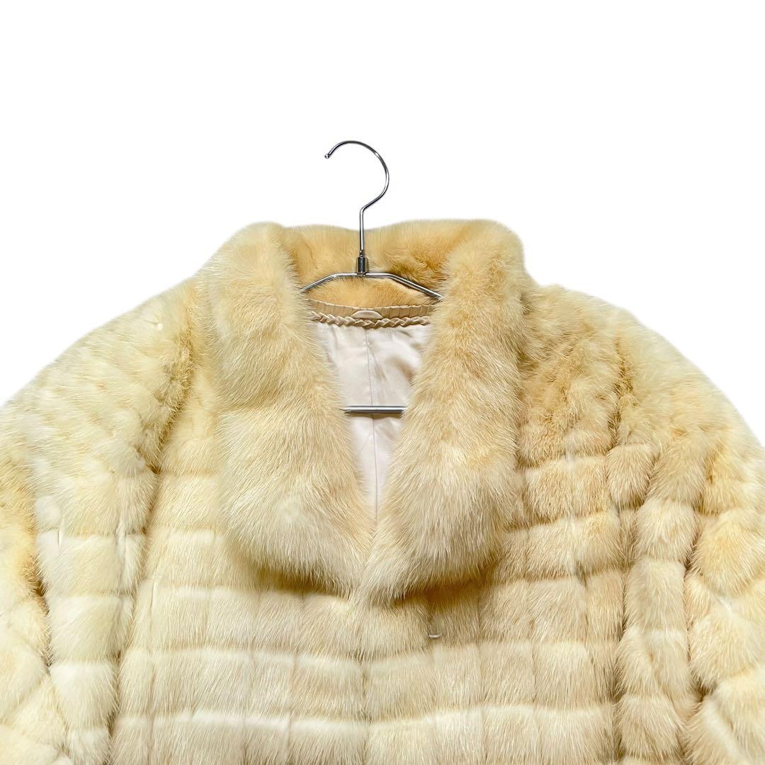 クロップド丈 パールミンク デザインチェック リアルファー 毛皮 ファーコート