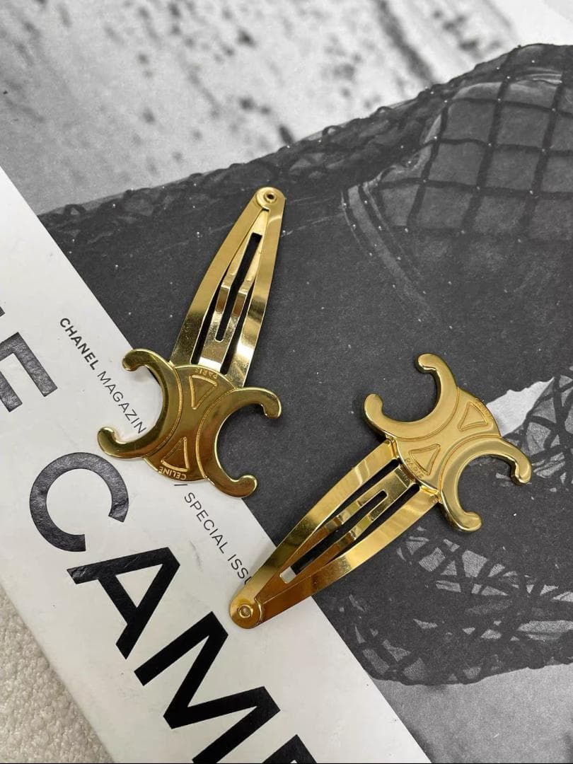 CELINE スナップ ヘアクリップ 2つセット / ゴールドフィニッシュ