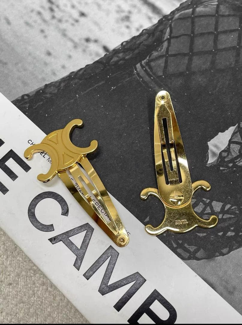 CELINE スナップ ヘアクリップ 2つセット / ゴールドフィニッシュ