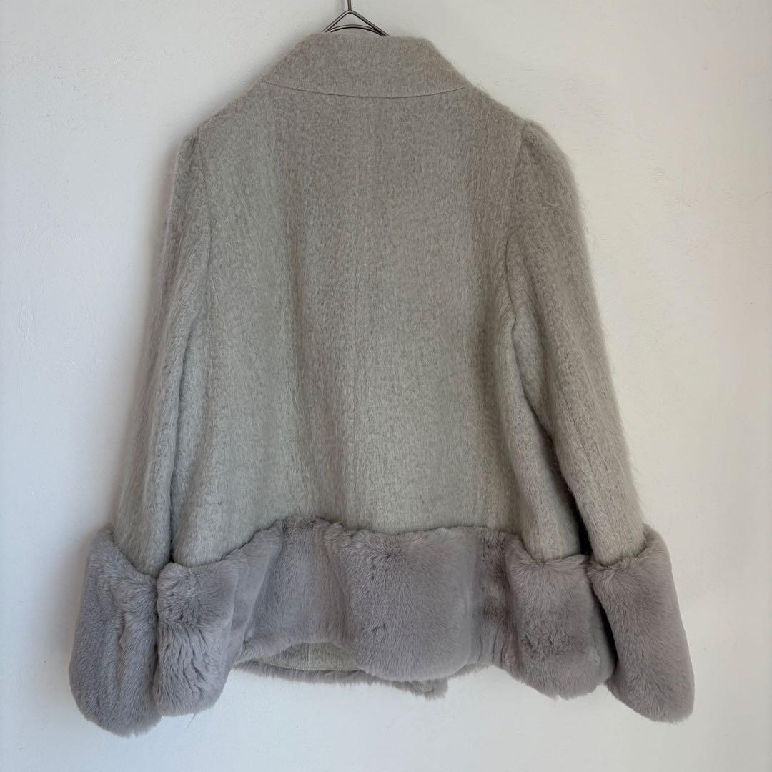 【極美品】TO BE CHIC モヘヤ ファー切替 ショートコート グレー 40