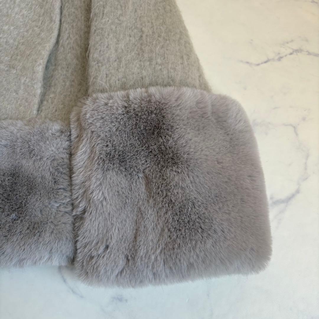 【極美品】TO BE CHIC モヘヤ ファー切替 ショートコート グレー 40