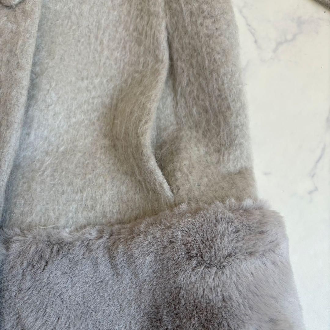 【極美品】TO BE CHIC モヘヤ ファー切替 ショートコート グレー 40