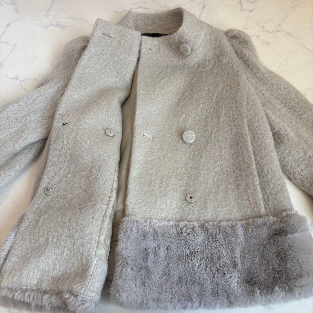 【極美品】TO BE CHIC モヘヤ ファー切替 ショートコート グレー 40