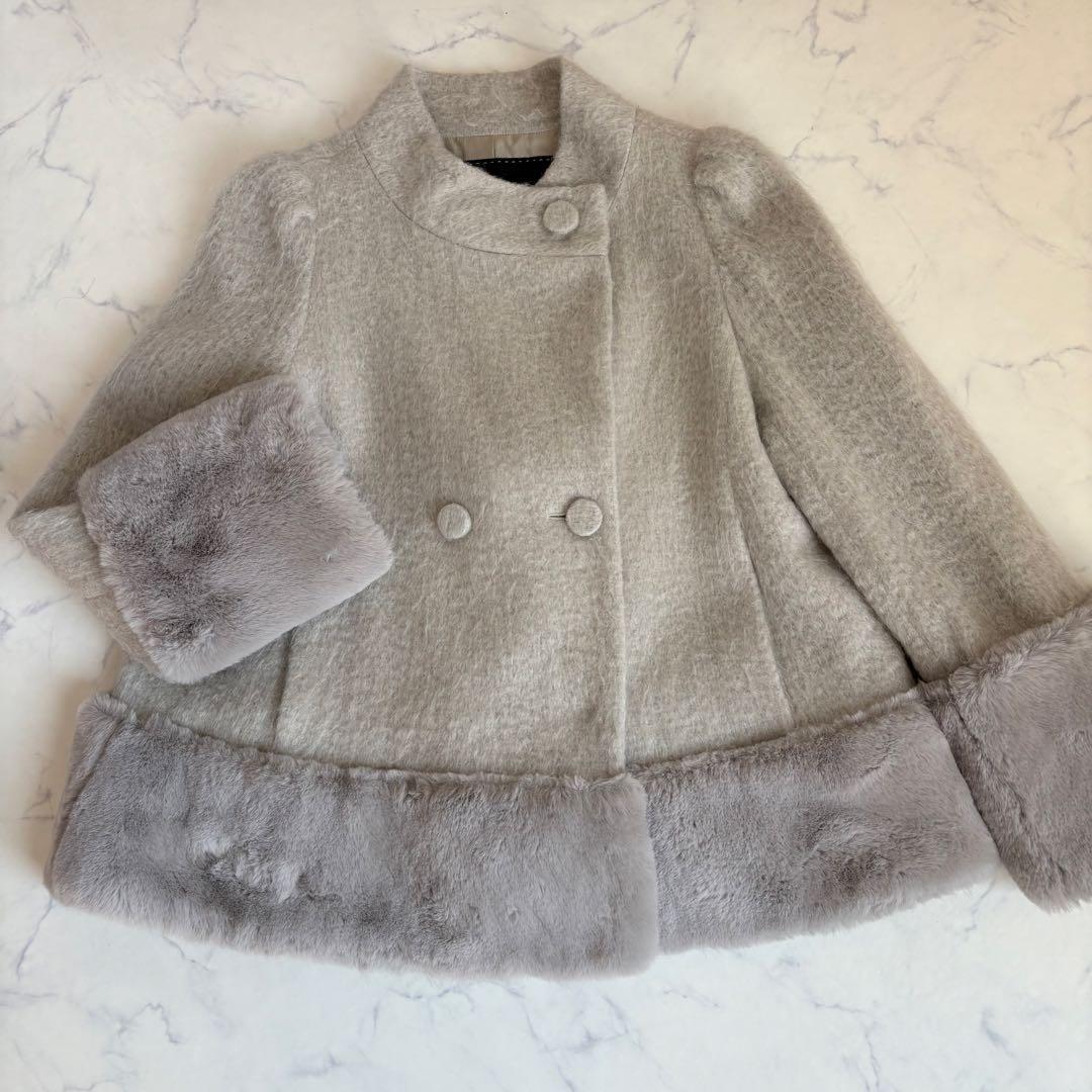 【極美品】TO BE CHIC モヘヤ ファー切替 ショートコート グレー 40