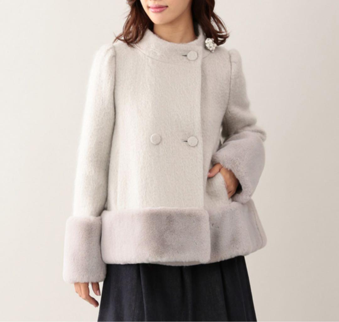 【極美品】TO BE CHIC モヘヤ ファー切替 ショートコート グレー 40