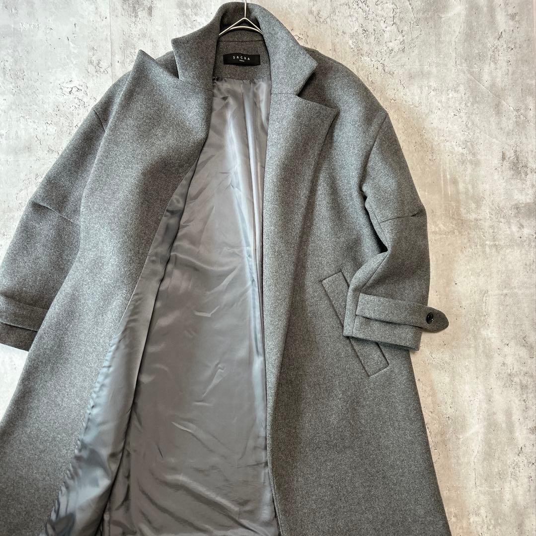 【美品】SACRA サクラ ウールコート グレー ロングコート 日本製 38