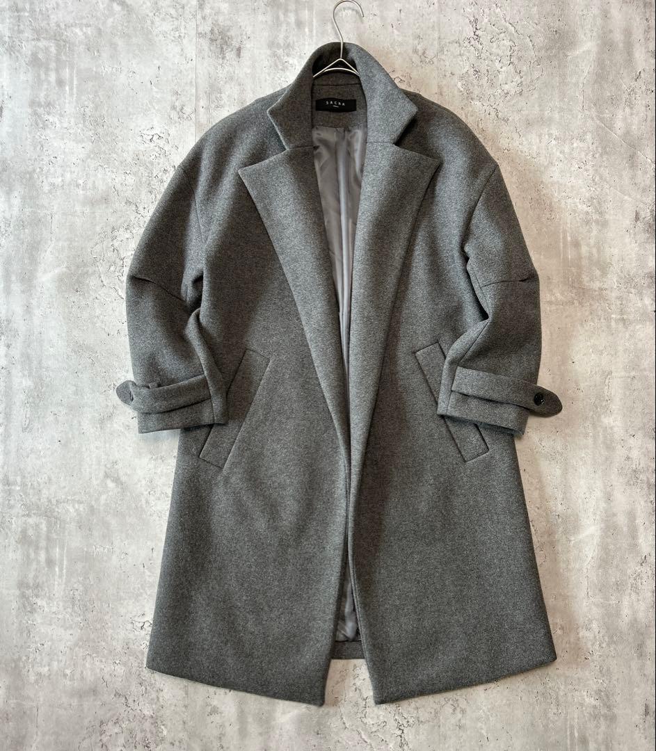 【美品】SACRA サクラ ウールコート グレー ロングコート 日本製 38