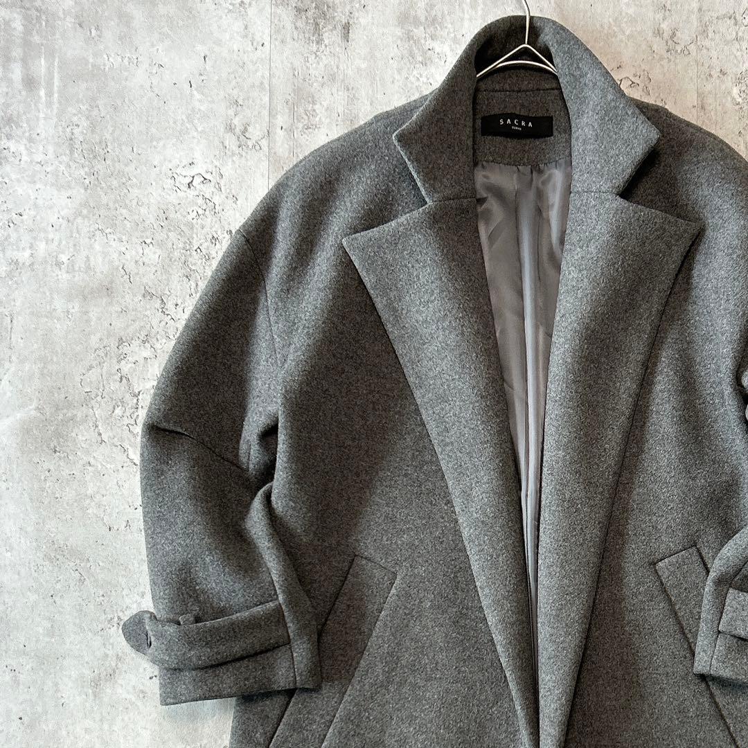 【美品】SACRA サクラ ウールコート グレー ロングコート 日本製 38