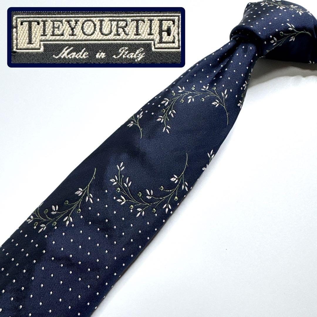【美品】タイユアタイ　フィレンツェフローラル柄　セッテピエゲ　ネクタイ　ネイビー