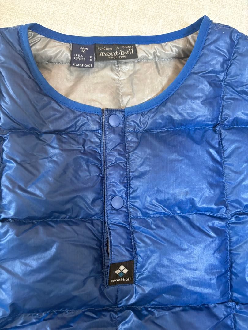 モンベル　インナー　ダウン　ベスト　スナップ　プルオーバー　青　ブルー