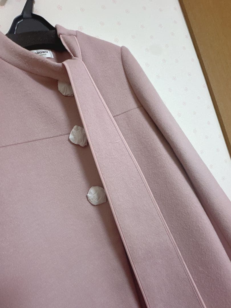 Aラインビジューリボンコート　リリーブラウン