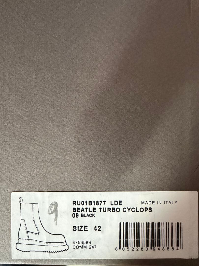 靴 Rick Owens BEATLE TURBO CYCLOPS size 42