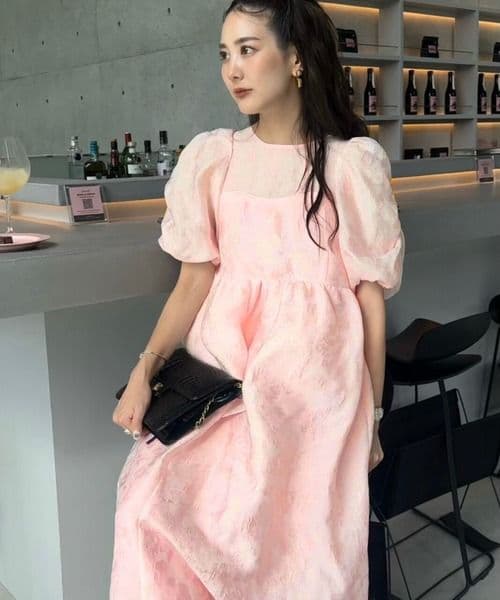 ワンピース ANDRESD bubble sleeve jacquard dress