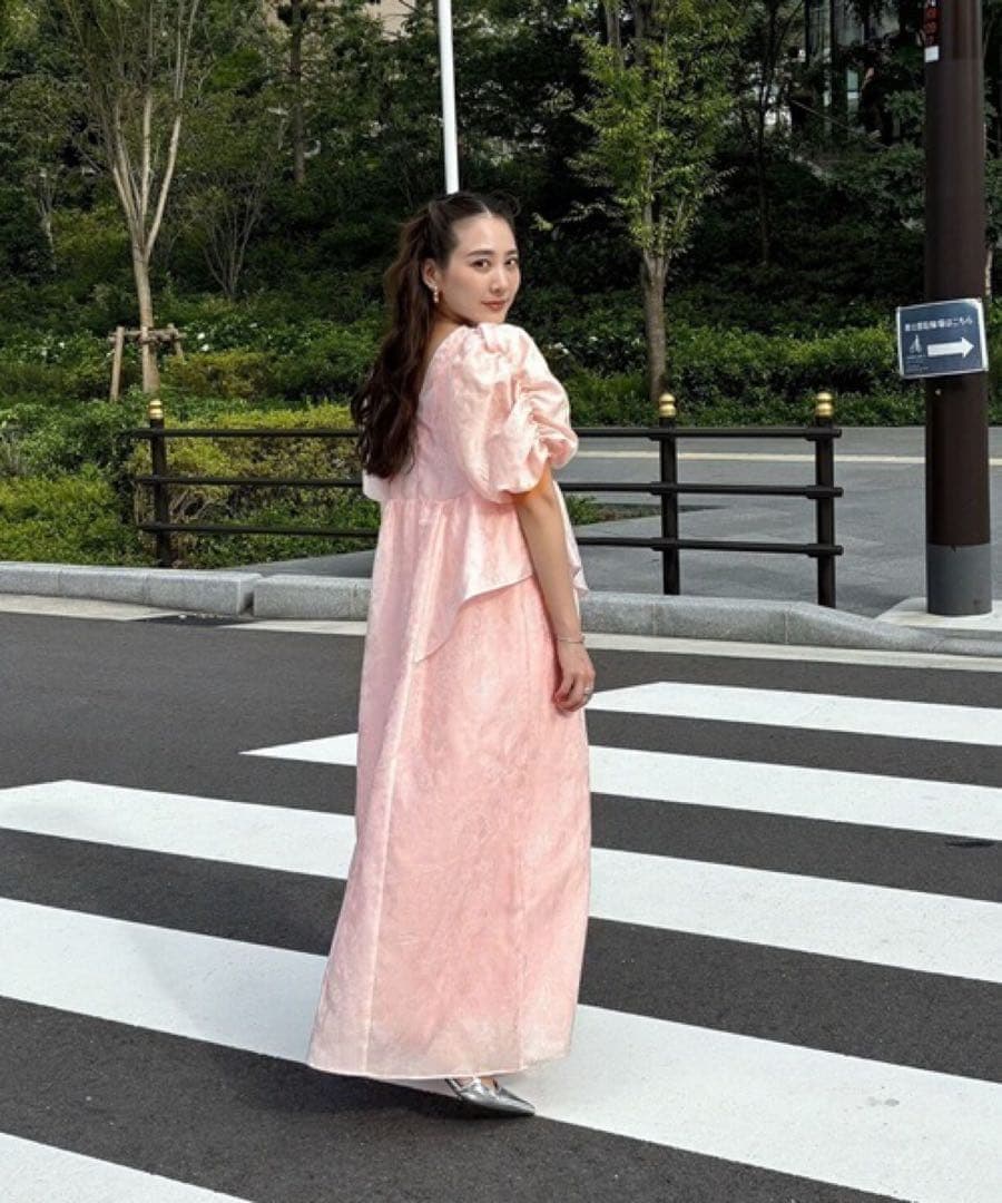 ワンピース ANDRESD bubble sleeve jacquard dress