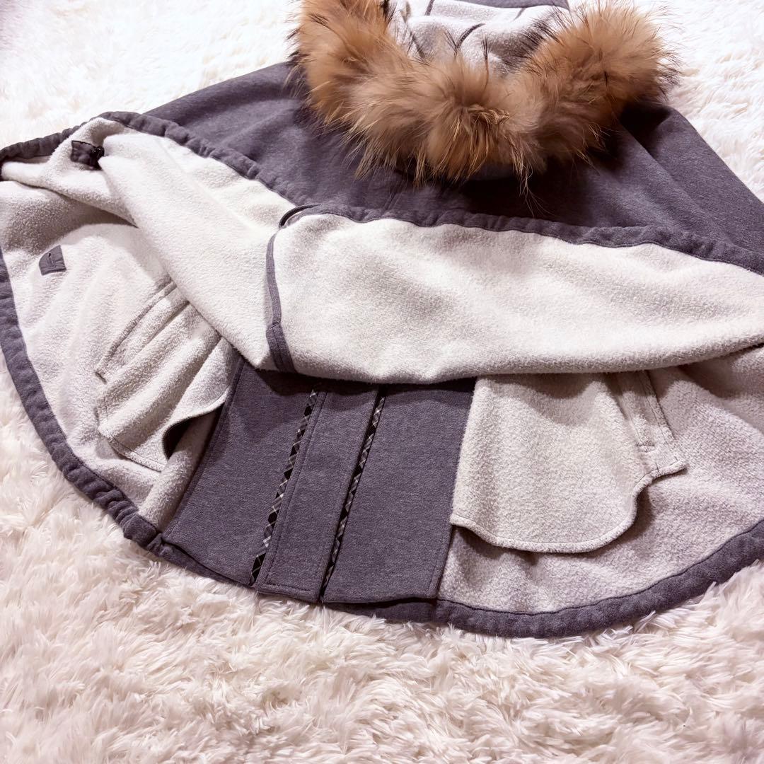 BURBERRY BLUE LABEL ポンチョ ノバチェック ファー 裏起毛