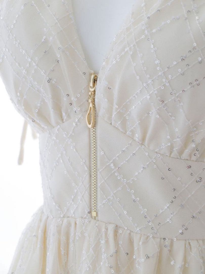 JEWELS レース Vネック ミニ キャバドレス／アイボリー