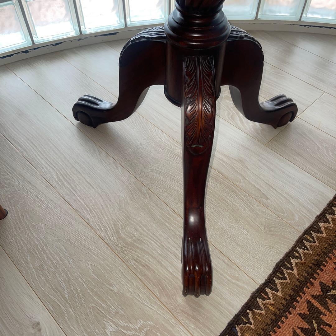 ダークブラウン 円形テーブル 引き出し付き