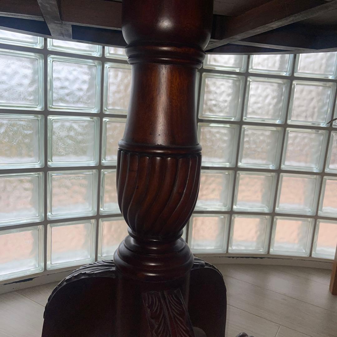 ダークブラウン 円形テーブル 引き出し付き