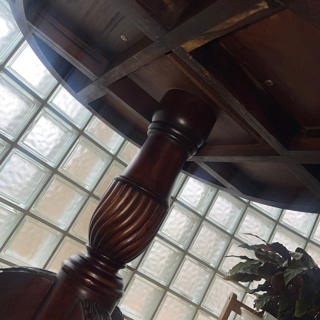 ダークブラウン 円形テーブル 引き出し付き