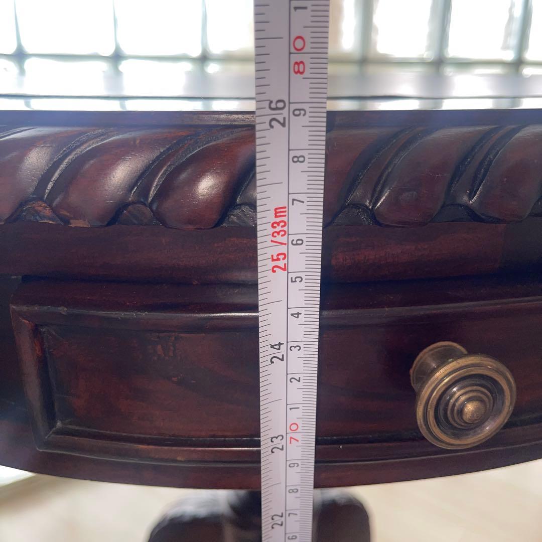 ダークブラウン 円形テーブル 引き出し付き