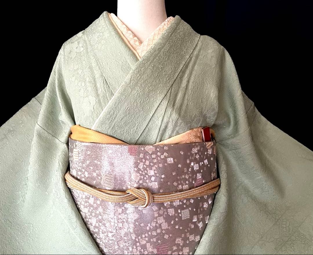 ★専用★【色無地】辻が花地紋 薄萌葱色 膨れ織　縫取のような立体感　しつけ付き