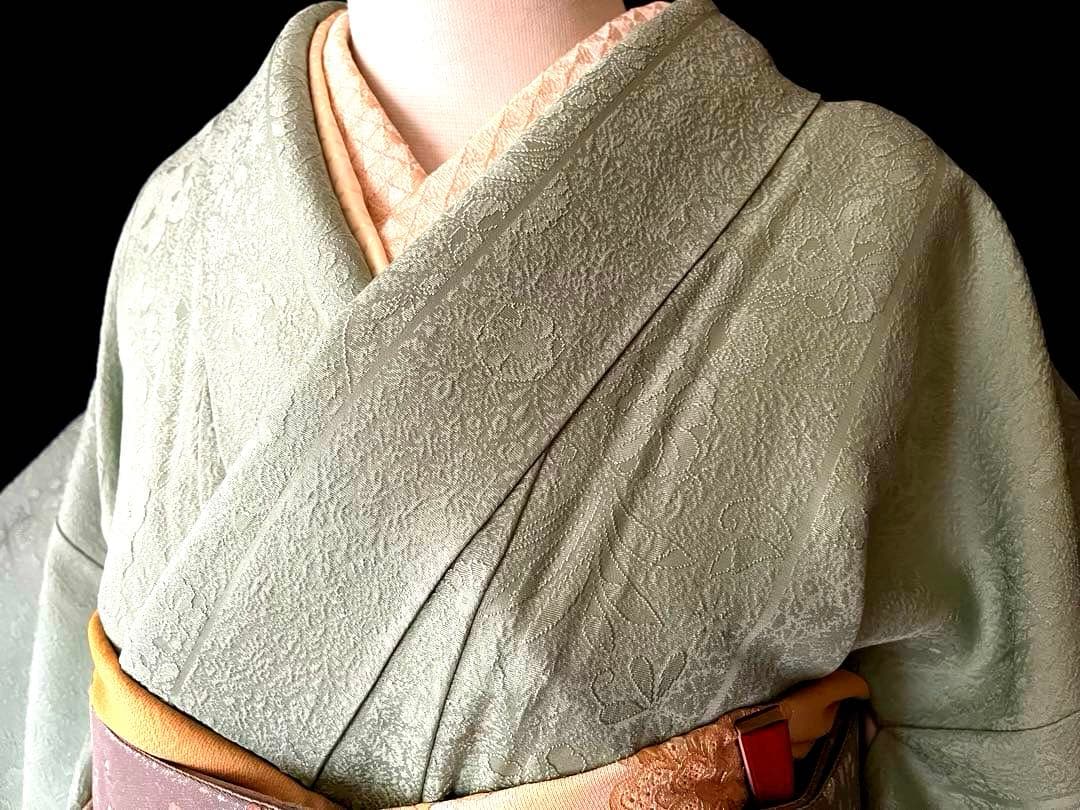 ★専用★【色無地】辻が花地紋 薄萌葱色 膨れ織　縫取のような立体感　しつけ付き