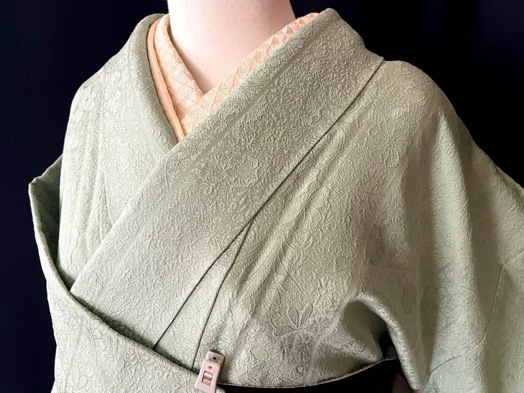 ★専用★【色無地】辻が花地紋 薄萌葱色 膨れ織　縫取のような立体感　しつけ付き