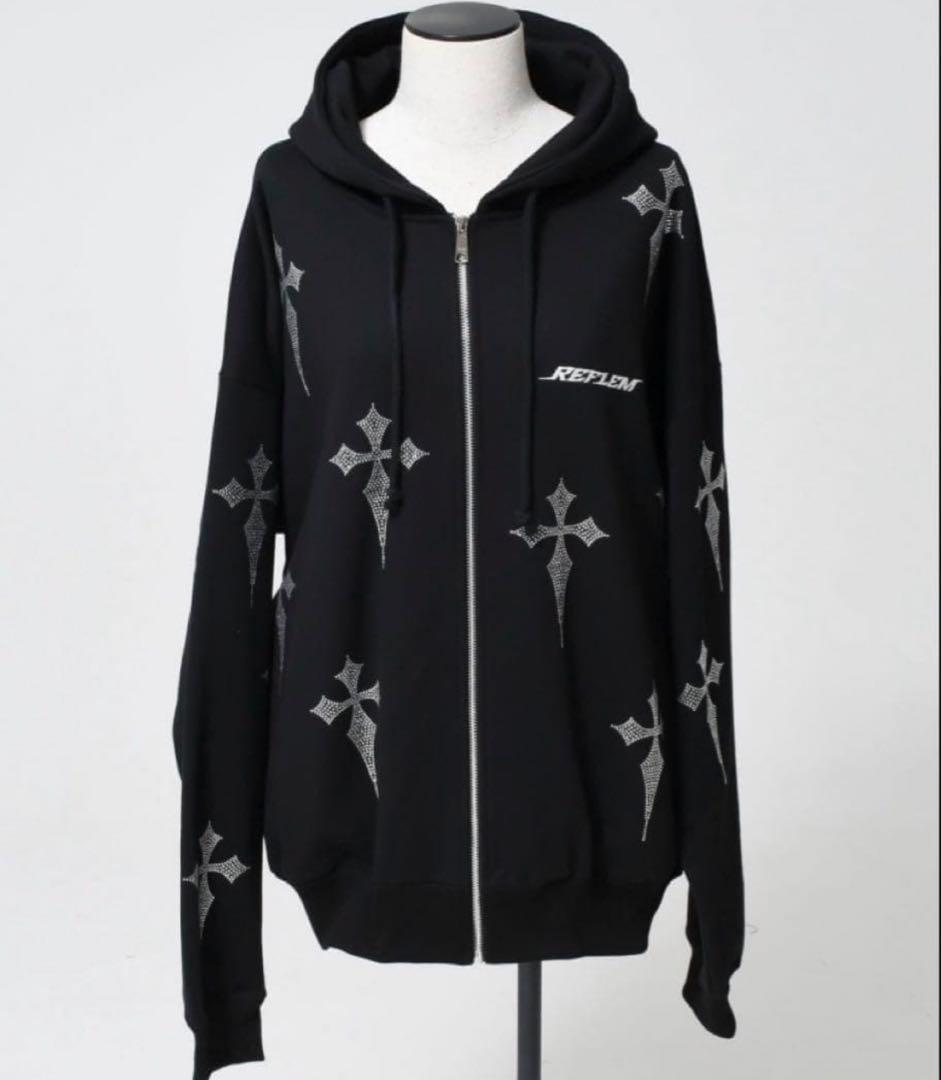 REFLEM レフレム　ラインストーンパーカー　黒 × シルバー