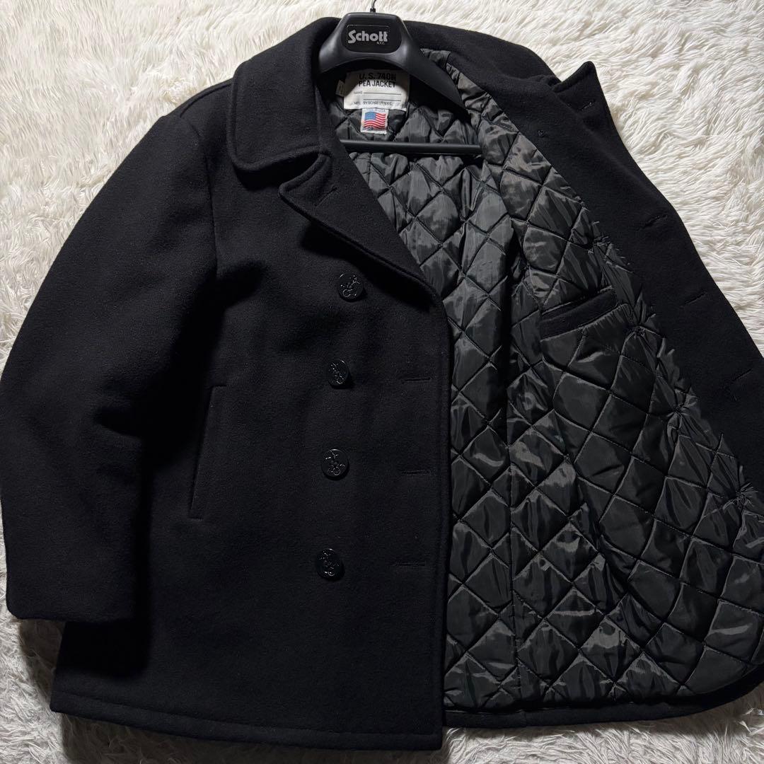 美品/42サイズ■schott ピーコート　ブラック　キルティング　USA製