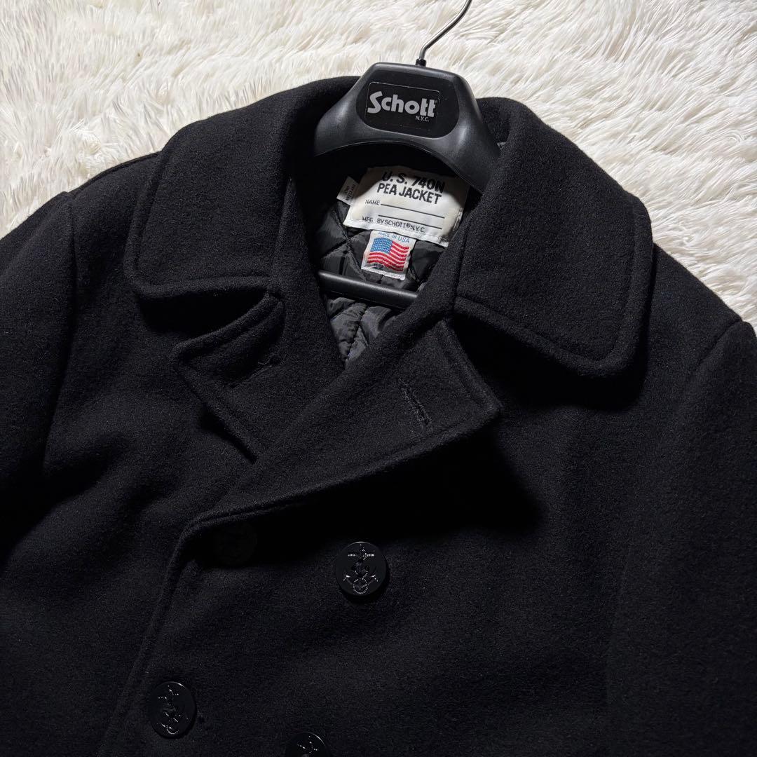 美品/42サイズ■schott ピーコート　ブラック　キルティング　USA製