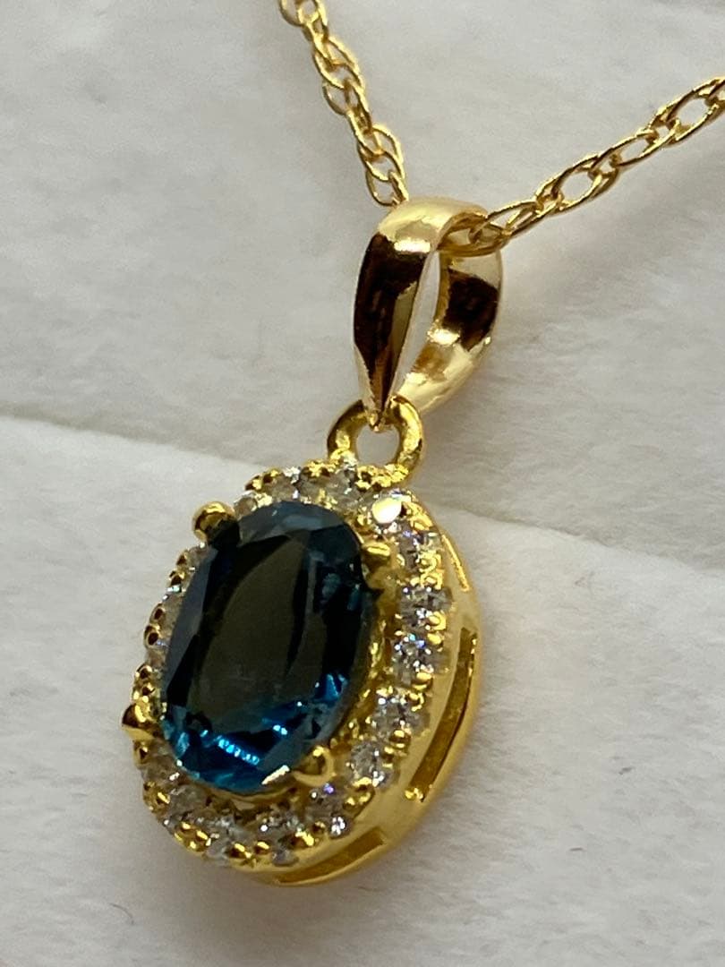 激安！天然ロンドンブルートパーズ ダイヤモンド K18 刻印 ネックレス