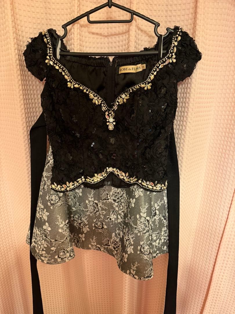 ROBEdeFLEURS　高級首元クロスデザインオフショルダーフレアミニドレス