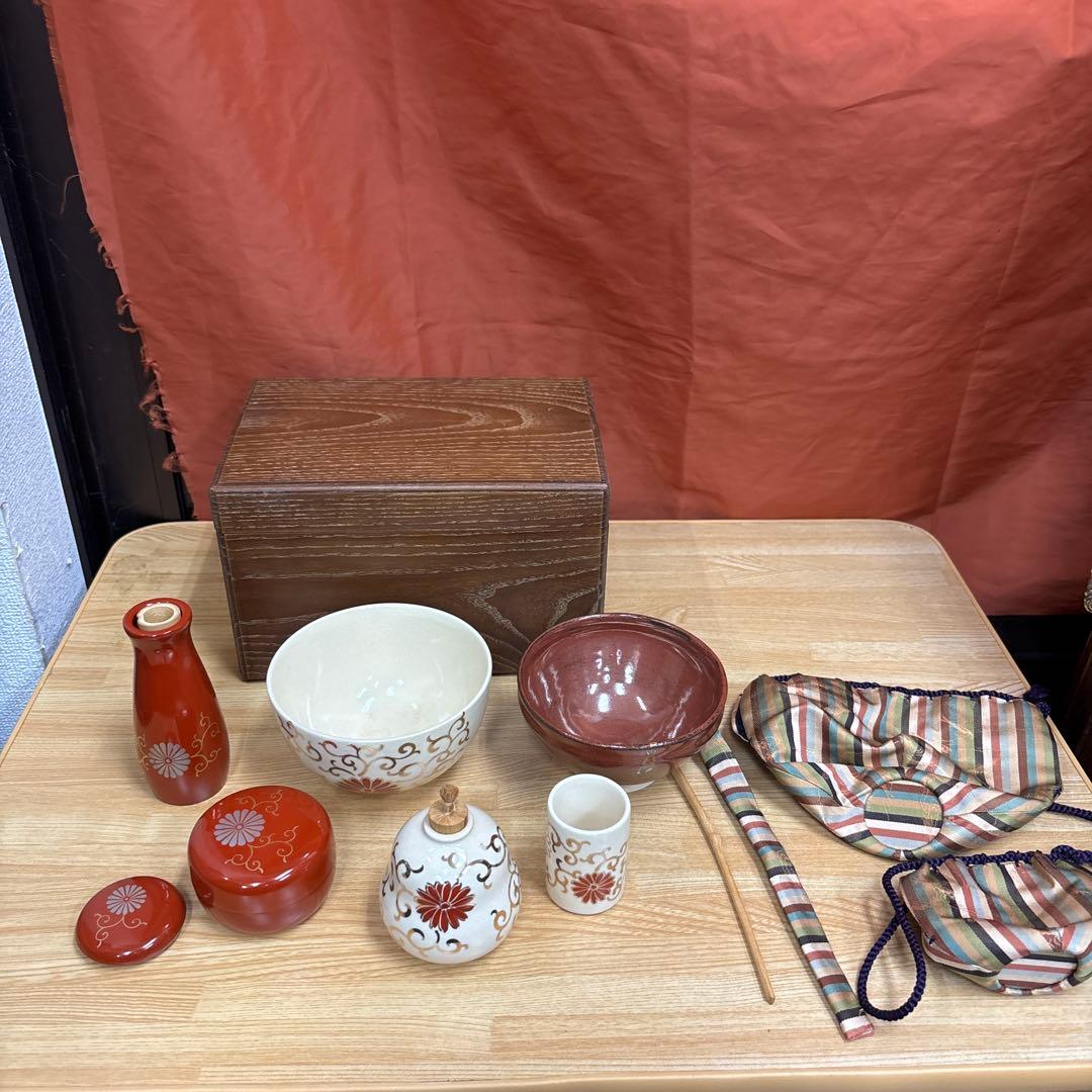 桑製 茶箱 茶道具セット