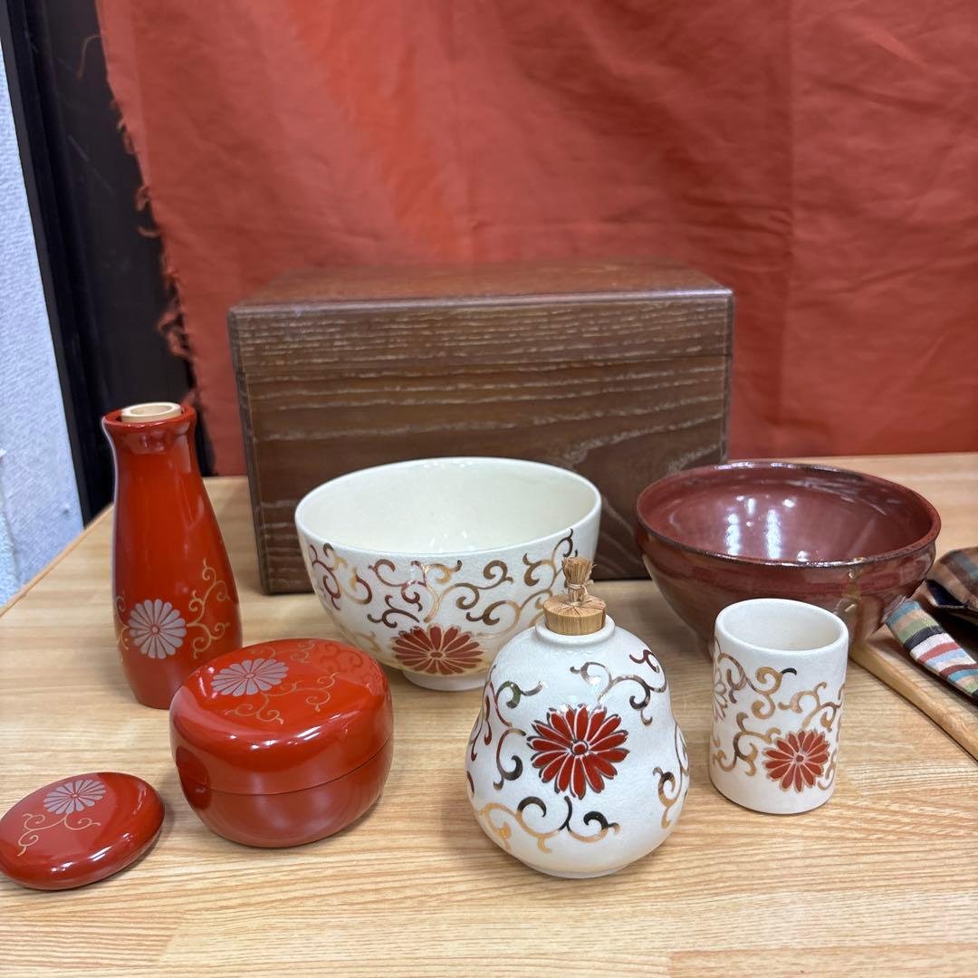 桑製 茶箱 茶道具セット