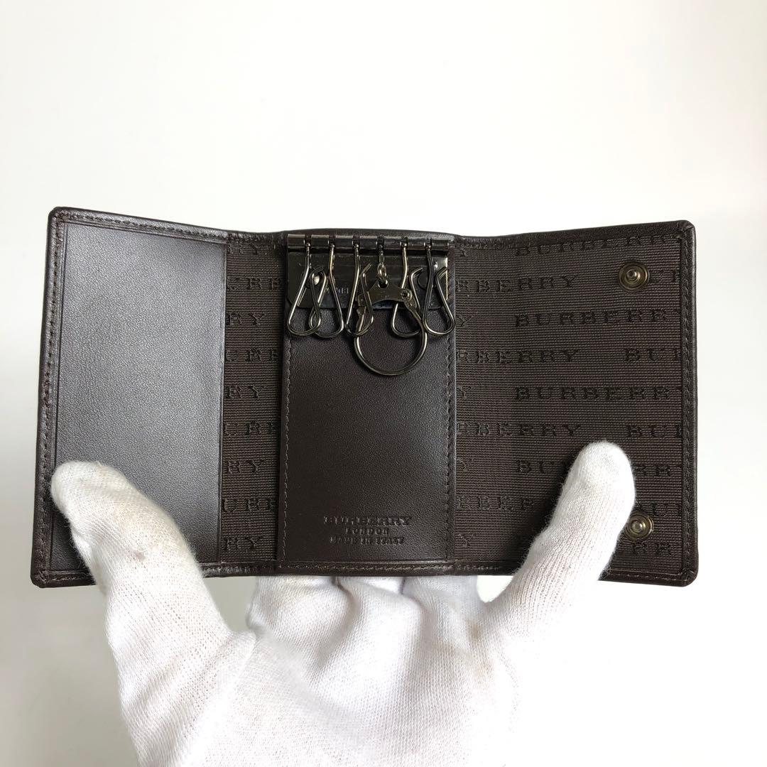 未使用保管品★1E358 バーバリー キーケース 6連 ノバチェック柄 ブラウン