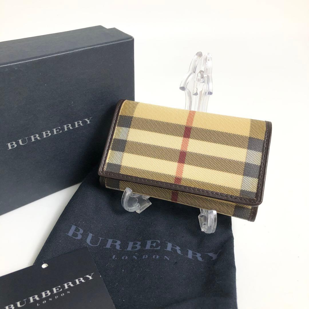 未使用保管品★1E358 バーバリー キーケース 6連 ノバチェック柄 ブラウン