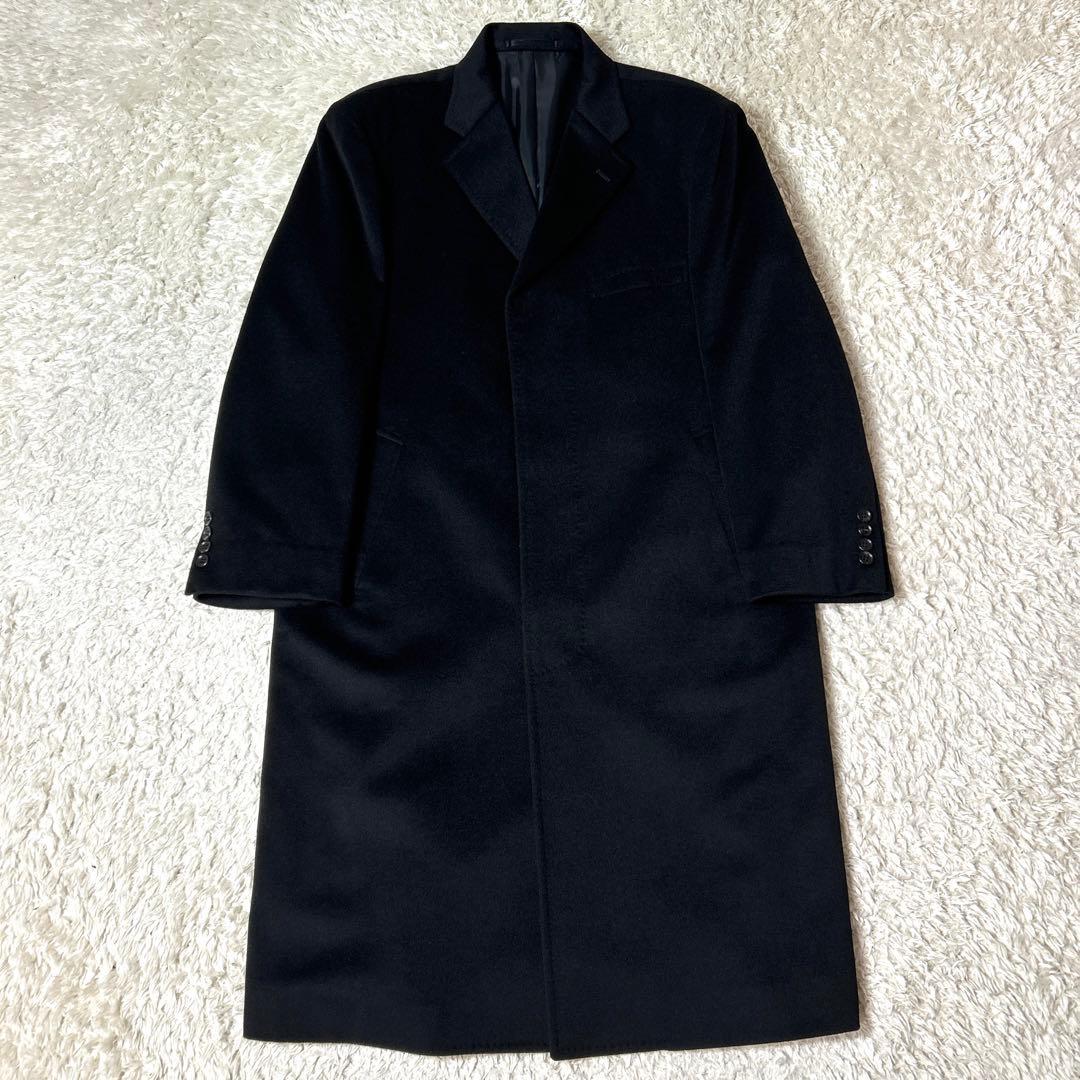 【未使用品】カシミヤ100% ロングチェスターコート ブラック 比翼 Mサイズ